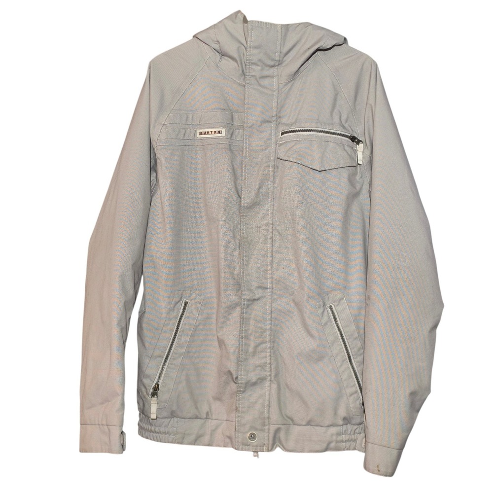 Burton Mens Medium DryRide Snowboard Jacket Gray Y2K Hooded Techwear